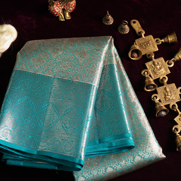Hamsadhwani — Light Aqua Pure Silk Saree with Pure Zari