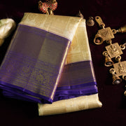 Keeravani — Ivory and Purple Pure Silk Saree with Pure Zari