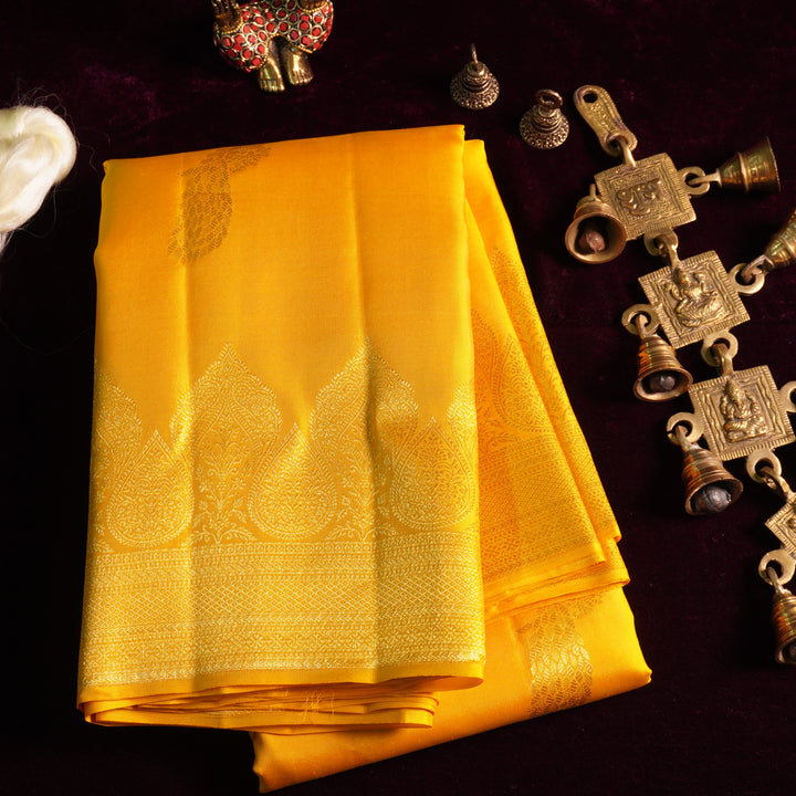 Shankarabharanam — Bright Yellow Pure Silk Saree with Pure Zari