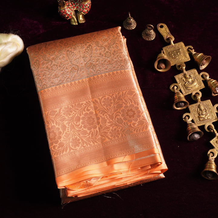Anandabhairavi — Peach Pure Silk Saree with Pure Zari