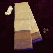 Keeravani — Ivory and Purple Pure Silk Saree with Pure Zari