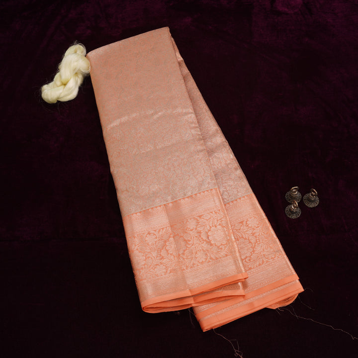 Anandabhairavi — Peach Pure Silk Saree with Pure Zari