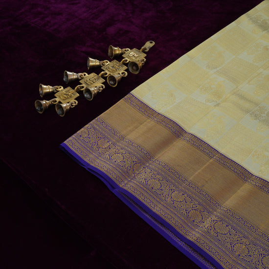 Keeravani — Ivory and Purple Pure Silk Saree with Pure Zari