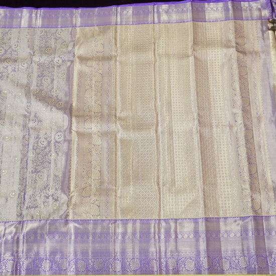 Keeravani — Ivory and Purple Pure Silk Saree with Pure Zari