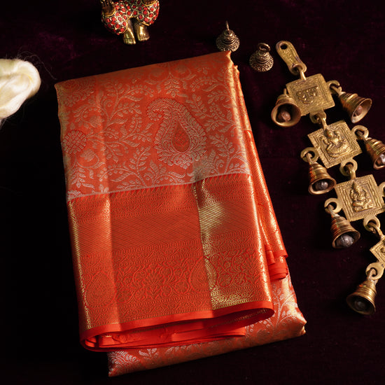 Charukesi — Burnt Orange Pure Silk Saree with Pure Zari