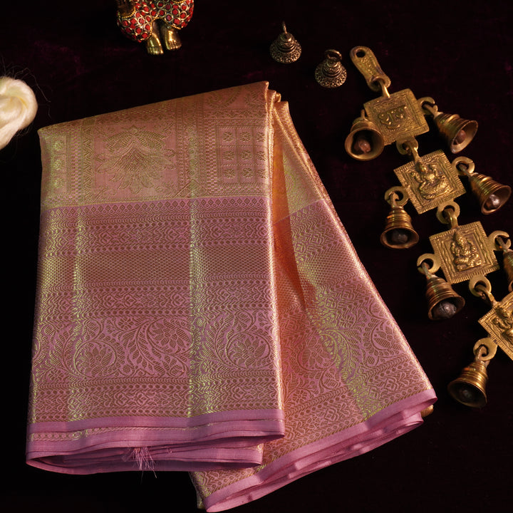 Madhyamavati — Dusty Rose Pure Silk Saree with Pure Zari