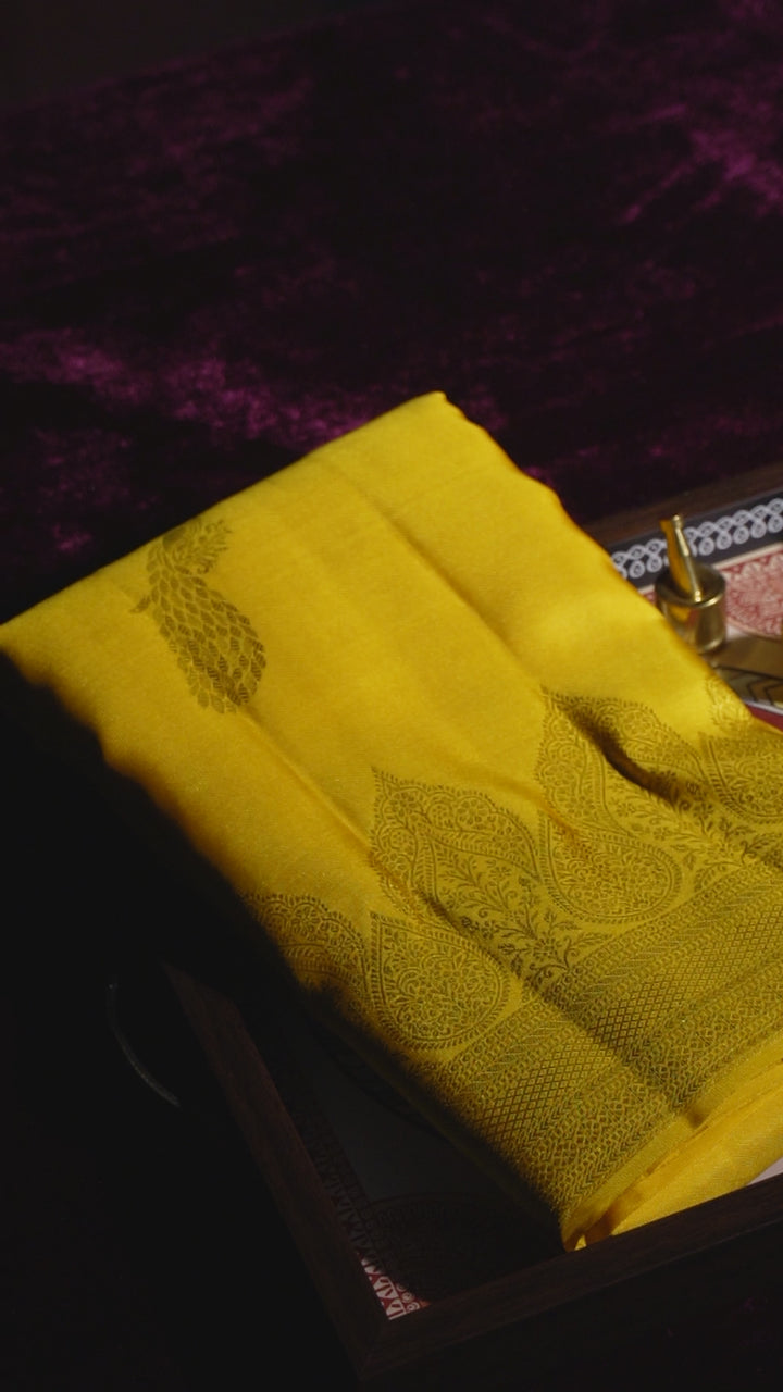 Shankarabharanam — Bright Yellow Pure Silk Saree with Pure Zari